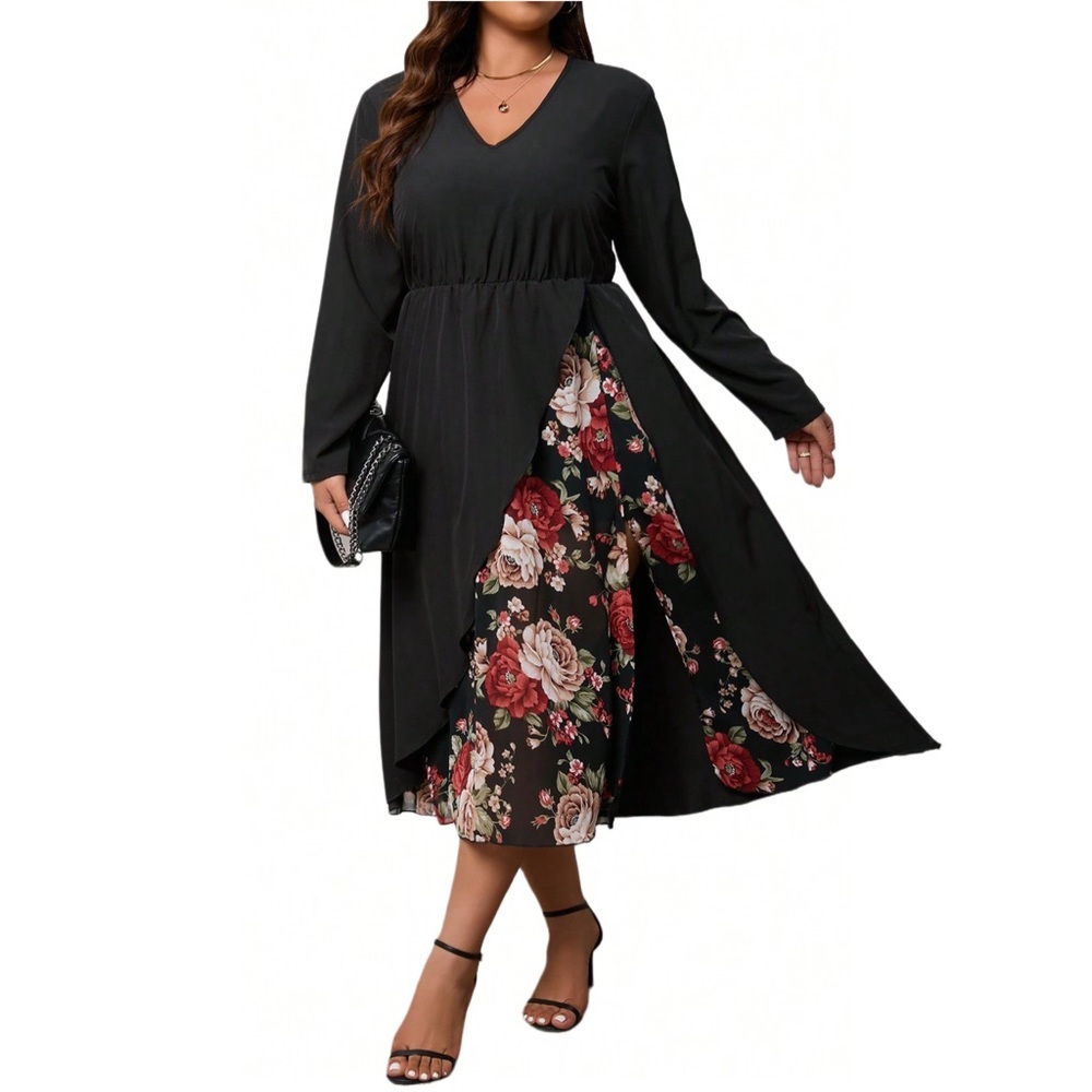 Women's Flower Printed Patchwork Wrap Dress